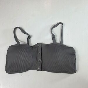Aerie women's Swim Top Ribbed Bandeau Bikini Snap Front Gray Medium